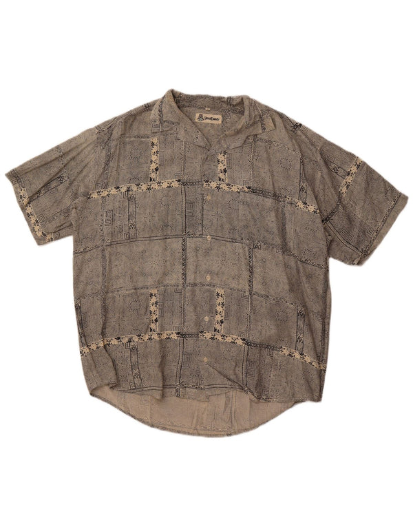 Vintage Mens Short Sleeve Shirt Large Grey Paisley