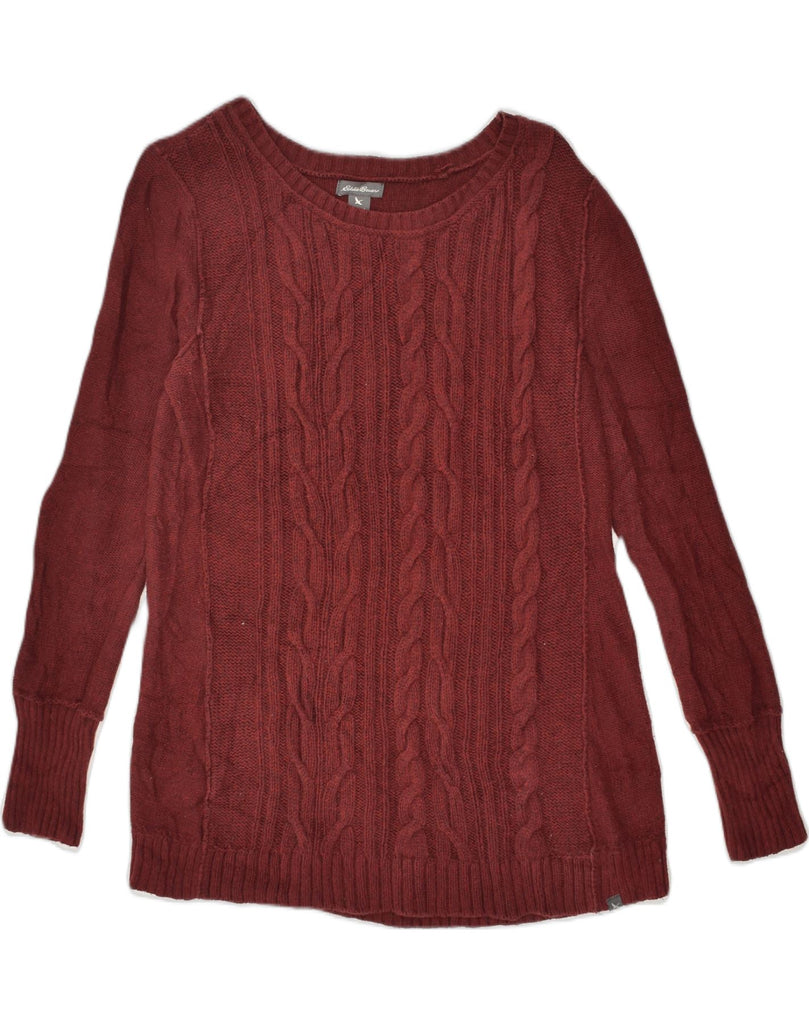 EDDIE BAUER Womens Boat Neck Jumper Sweater UK 12 Medium Maroon Cotton | Vintage Eddie Bauer | Thrift | Second-Hand Eddie Bauer | Used Clothing | Messina Hembry 