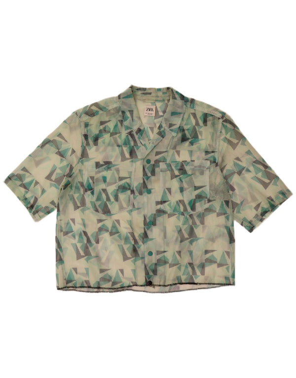 Zara Mens See Through Short Sleeve Shirt Medium Green Geometric