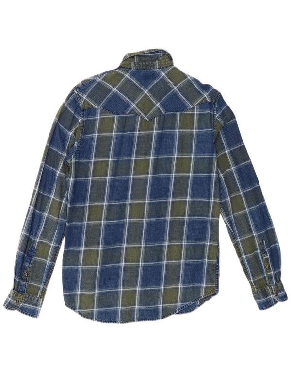 Wrangler Mens Western Slim Fit Flannel Shirt Medium Blue Check Cotton