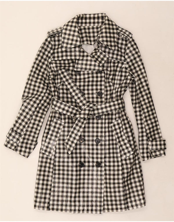 Vintage Womens Trench Coat UK 12 Medium Black Gingham
