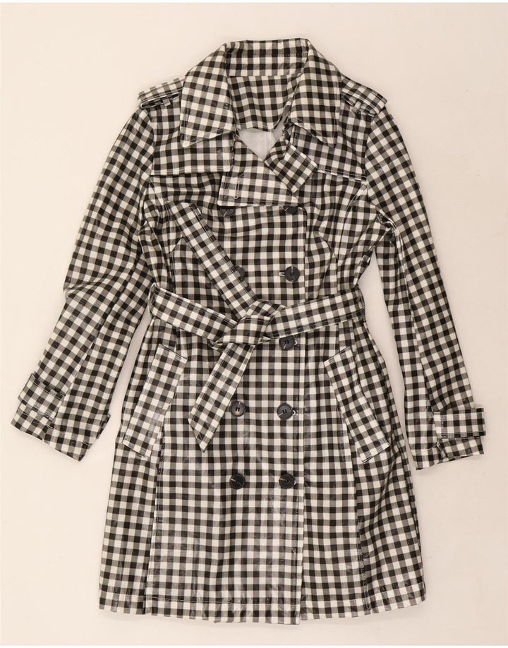 Vintage Womens Trench Coat UK 12 Medium Black Gingham
