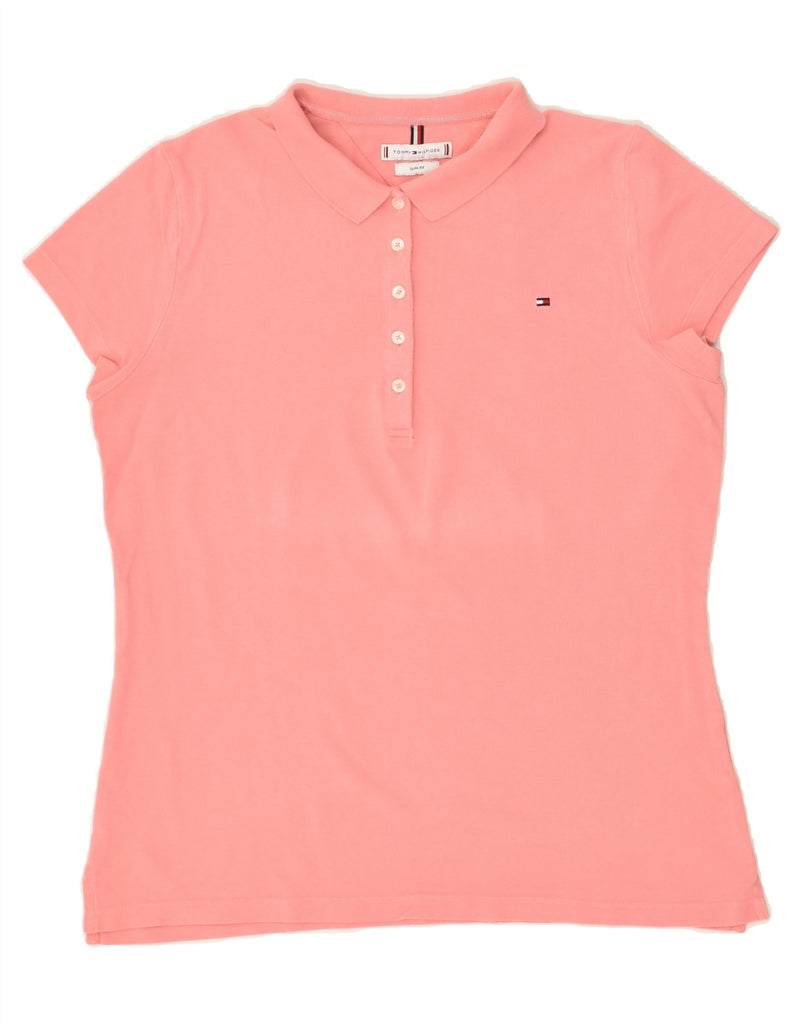 TOMMY HILFIGER Womens Slim Fit Polo Shirt UK 14 Large Pink | Vintage Tommy Hilfiger | Thrift | Second-Hand Tommy Hilfiger | Used Clothing | Messina Hembry 