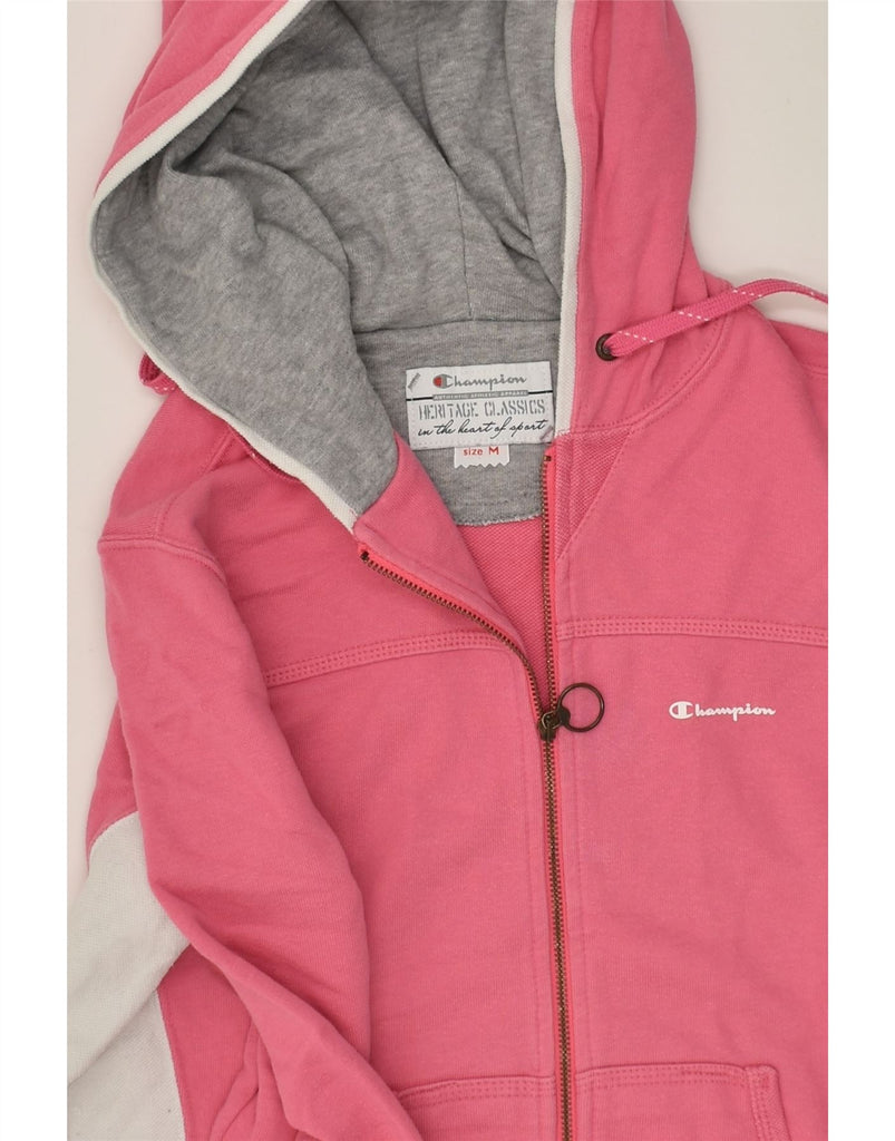 CHAMPION Womens Zip Hoodie Sweater UK 12 Medium Pink Colourblock | Vintage Champion | Thrift | Second-Hand Champion | Used Clothing | Messina Hembry 