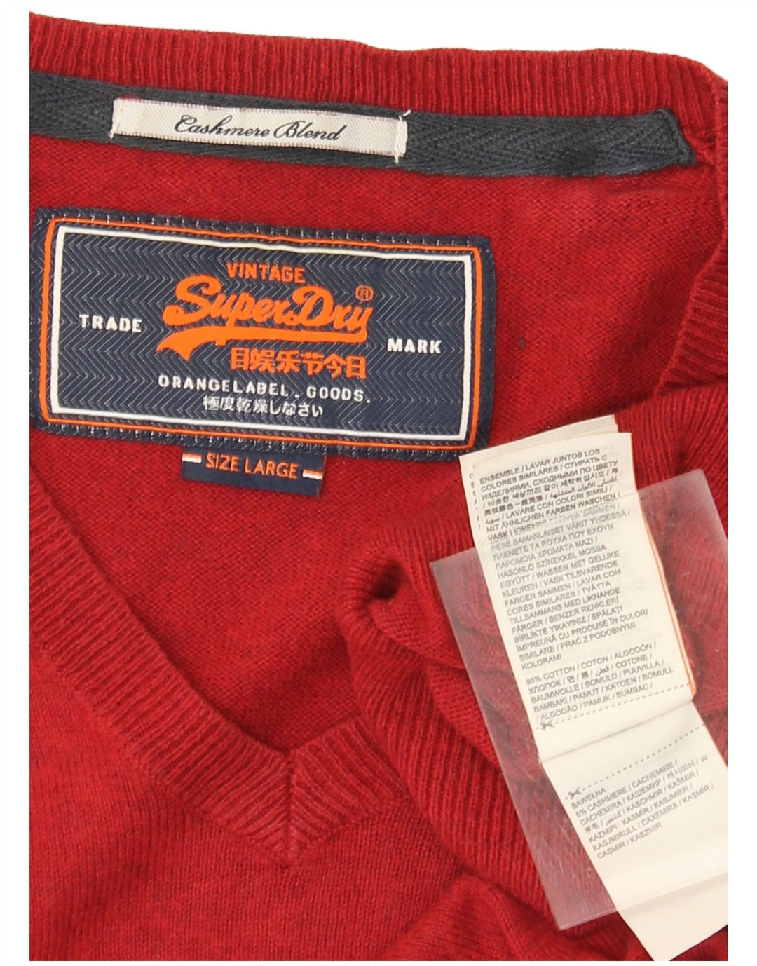 SUPERDRY Mens V-Neck Jumper Sweater Large Red Cotton