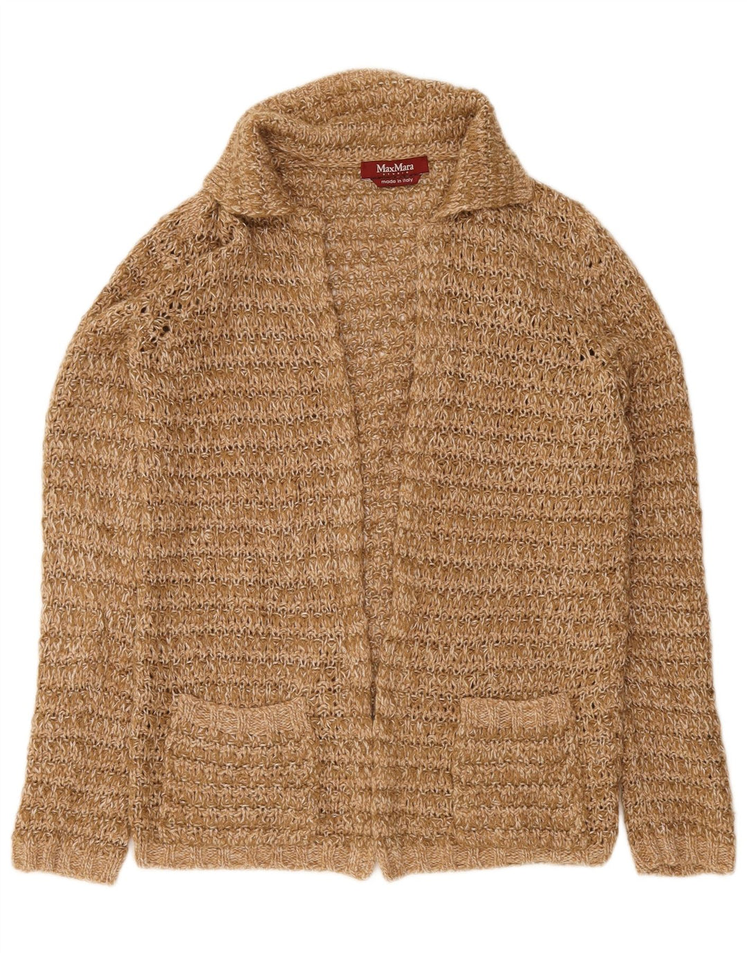 Max Mara Womens Open Cardigan Sweater UK 14 Medium Brown Wool