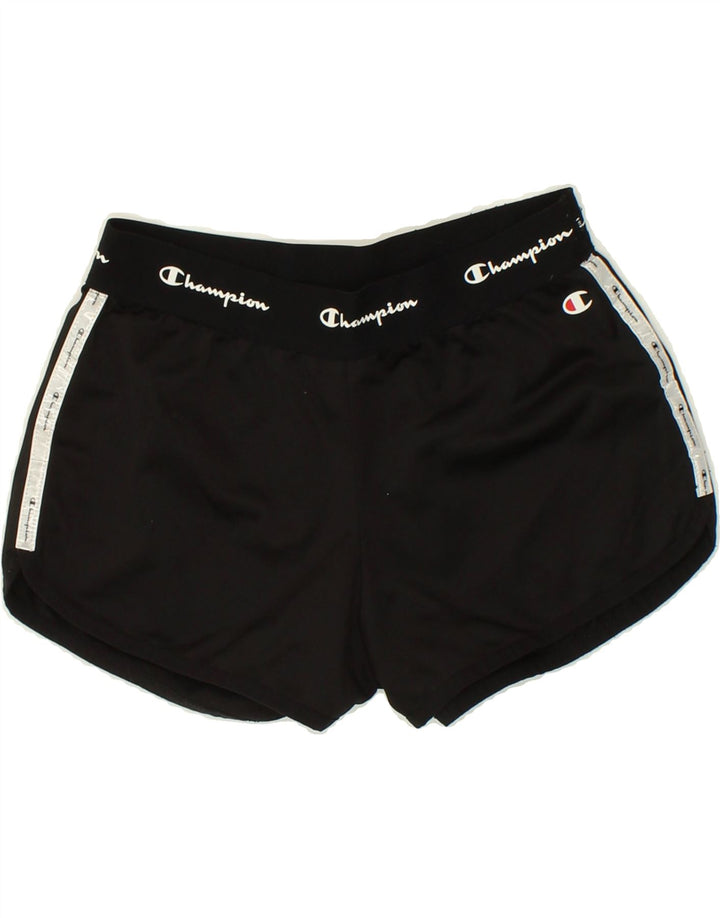 CHAMPION Womens Graphic Sport Shorts UK 4 XS Black Polyester Vintage Champion and Second-Hand Champion from Messina Hembry 