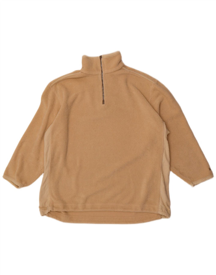 Mustang Mens Zip Neck Fleece Jumper Large Beige Colourblock Polyester