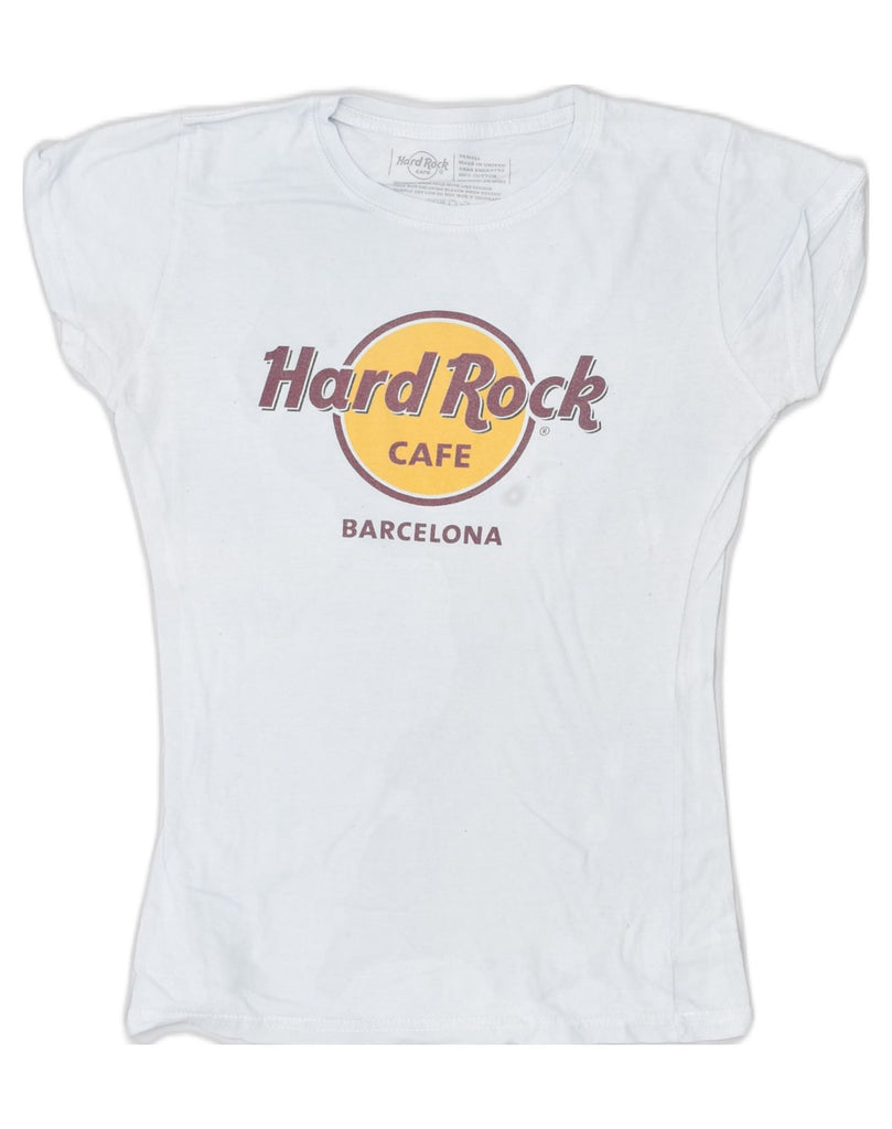 HARD ROCK CAFE Womens Graphic T-Shirt Top UK 4 XS Blue Cotton | Vintage Hard Rock Cafe | Thrift | Second-Hand Hard Rock Cafe | Used Clothing | Messina Hembry 