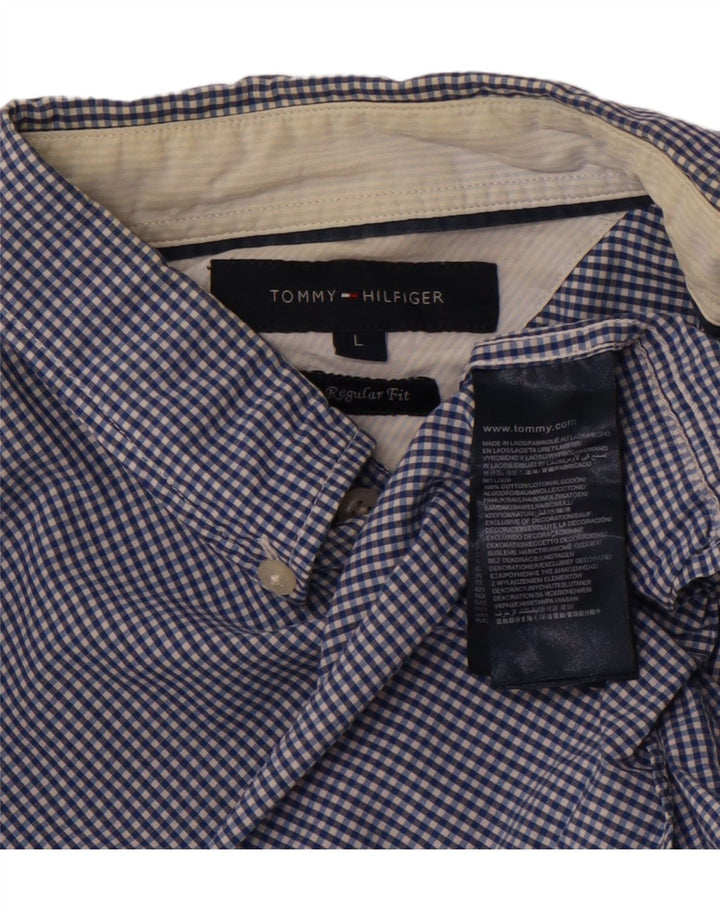 TOMMY HILFIGER Mens Regular Fit Shirt Large Blue Gingham Cotton
