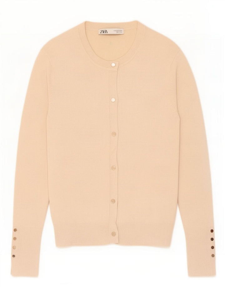 Zara Womens Cardigan Sweater UK 12 Medium Beige Viscose