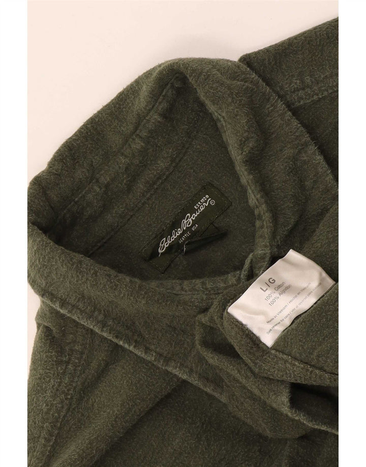 Eddie Bauer Mens Flannel Shirt Large Khaki Cotton
