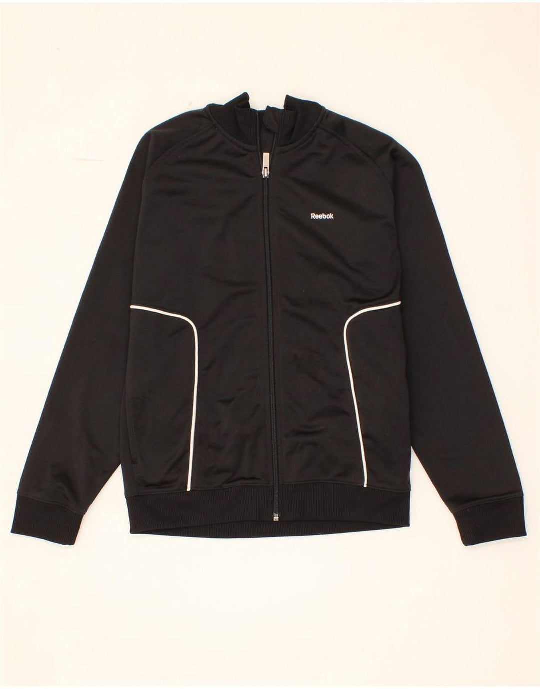 REEBOK Boys Tracksuit Top Jacket 11-12 Years Large Black Polyester Vintage Reebok and Second-Hand Reebok from Messina Hembry 