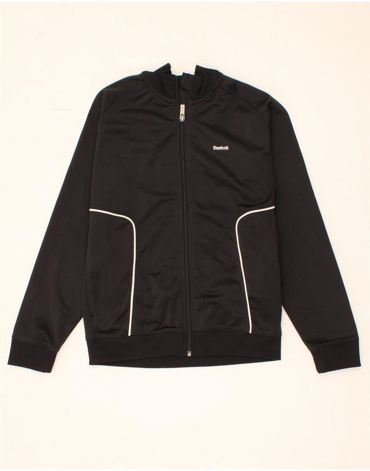 REEBOK Boys Tracksuit Top Jacket 11-12 Years Large Black Polyester Vintage Reebok and Second-Hand Reebok from Messina Hembry 