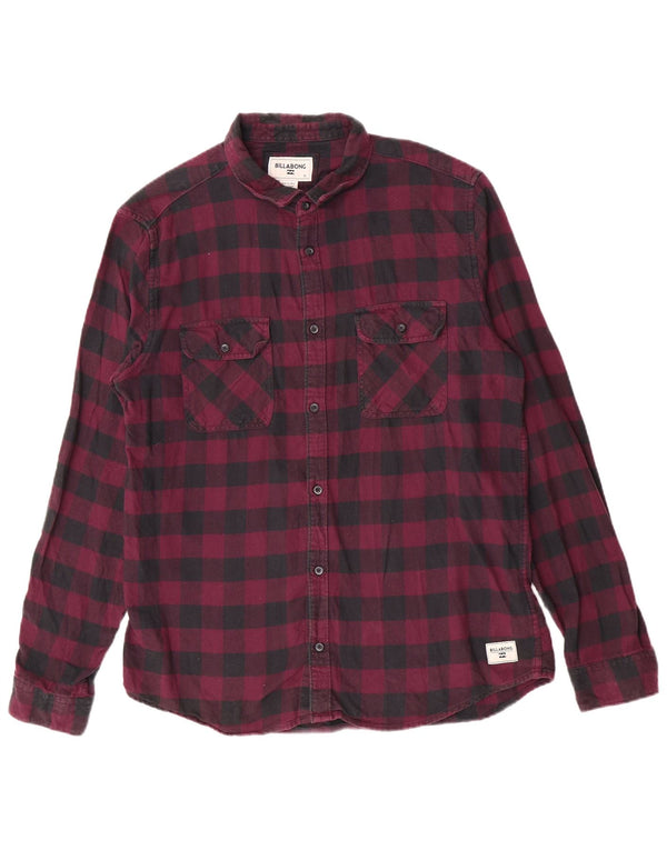Billabong Mens Flannel Shirt XL Maroon Gingham Cotton