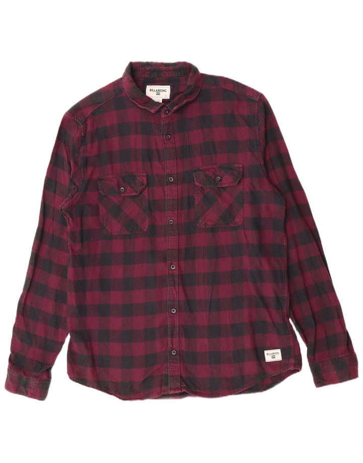 Billabong Mens Flannel Shirt XL Maroon Gingham Cotton