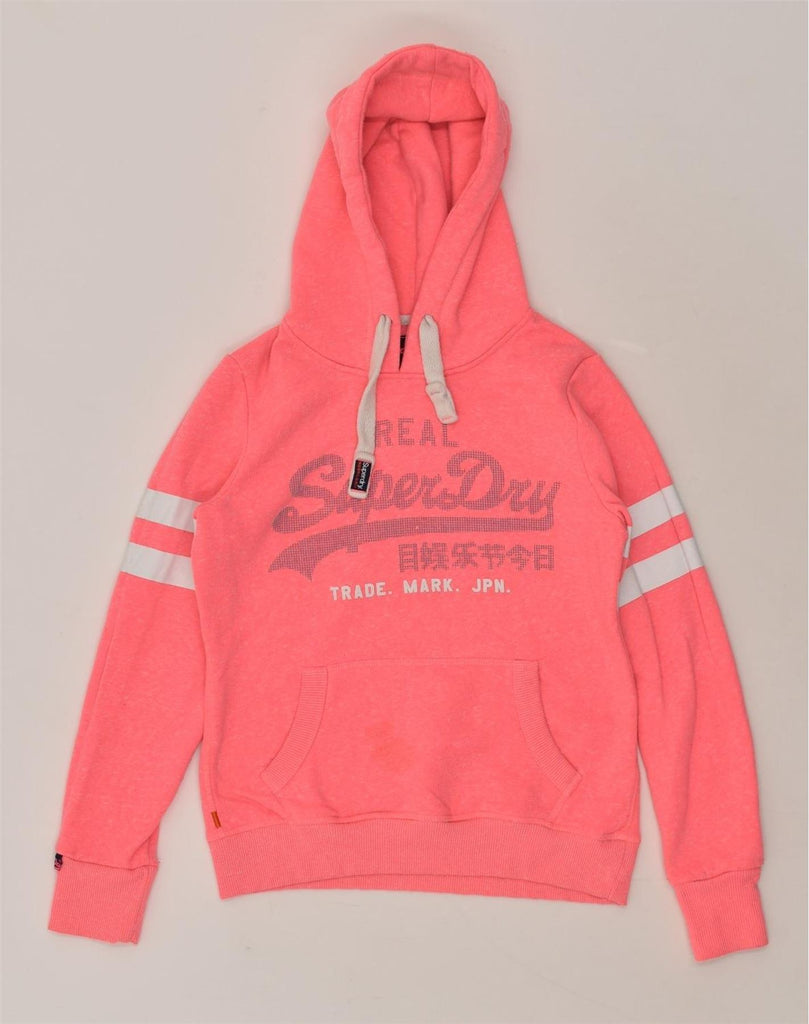 SUPERDRY Womens Graphic Hoodie Jumper UK 8 Small Pink Polyester | Vintage Superdry | Thrift | Second-Hand Superdry | Used Clothing | Messina Hembry 