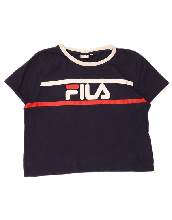 Fila Womens Crop Graphic T-Shirt Top UK 16 Large Navy Blue Cotton
