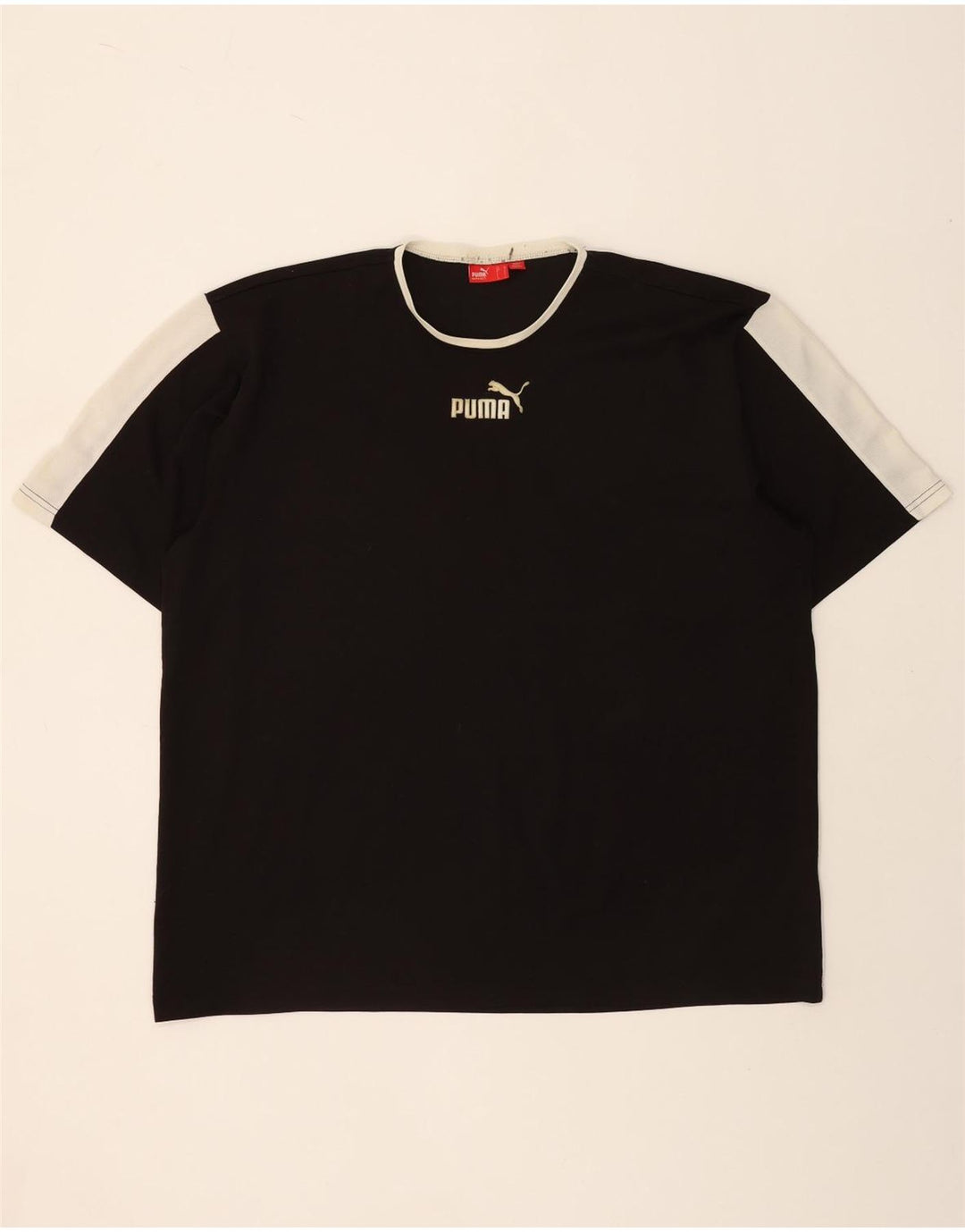 PUMA Mens T-Shirt Top XL Black Colourblock Vintage Puma and Second-Hand Puma from Messina Hembry 