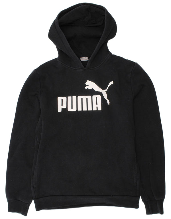 Puma Boys Graphic Hoodie Jumper 13-14 Years Black Cotton