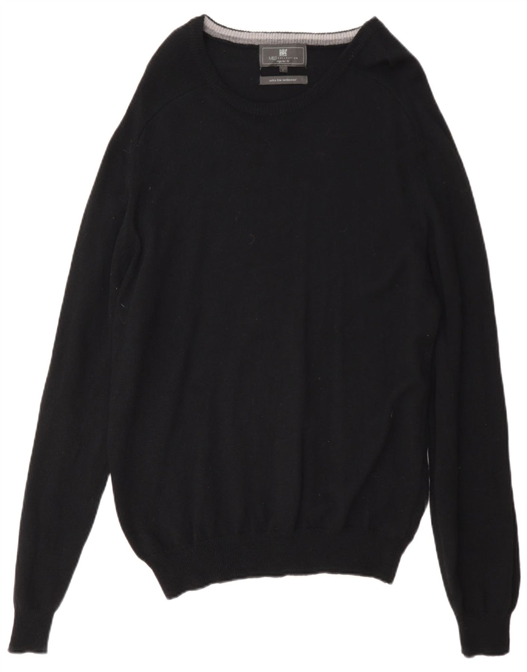 Marks & Spencer Mens Regular Fit Crew Neck Jumper Sweater Large Black Wool