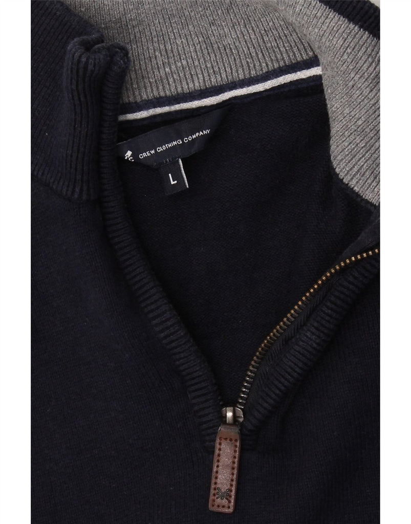 CREW CLOTHING Womens Zip Neck Jumper Sweater UK 16 Large Navy Blue Cotton Vintage Crew Clothing and Second-Hand Crew Clothing from Messina Hembry 