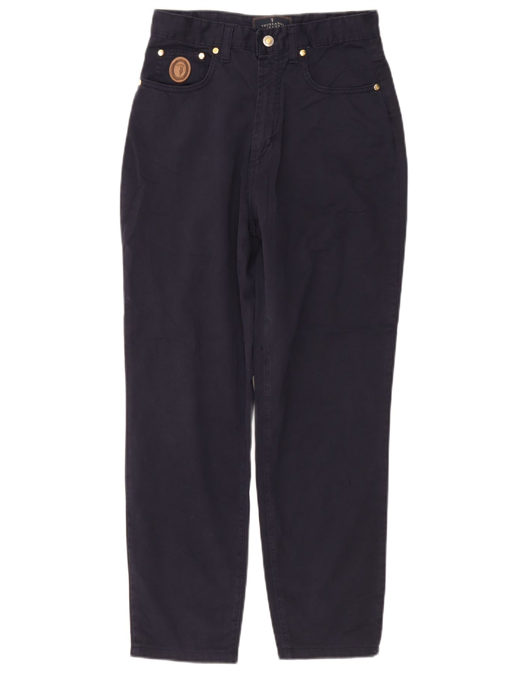 TRUSSARDI Womens High Waist Casual Trousers IT 44 Medium W30 L27 Navy Blue