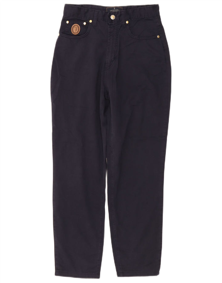TRUSSARDI Womens High Waist Casual Trousers IT 44 Medium W30 L27 Navy Blue
