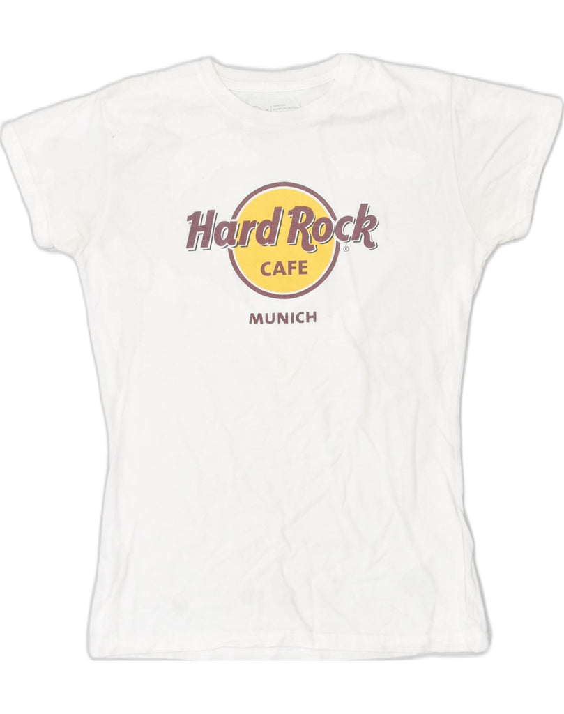 HARD ROCK CAFE MUNICH Womens Graphic T-Shirt Top UK 12 Medium White Cotton | Vintage Hard Rock Cafe Munich | Thrift | Second-Hand Hard Rock Cafe Munich | Used Clothing | Messina Hembry 