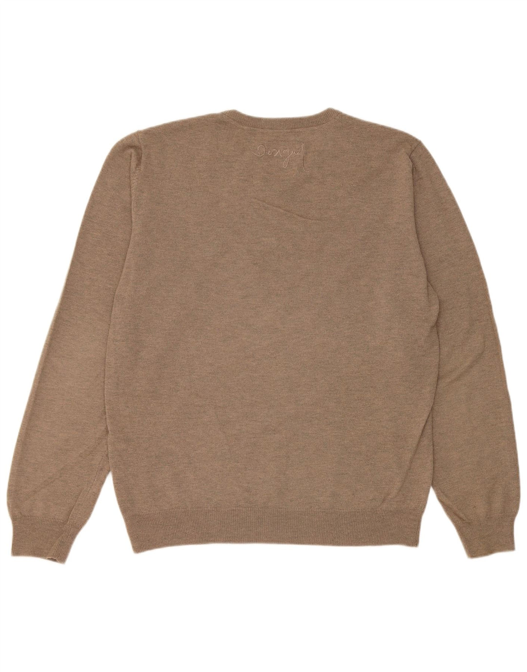 Desigual Mens V-Neck Jumper Sweater XL Brown Patchwork Wool Modern