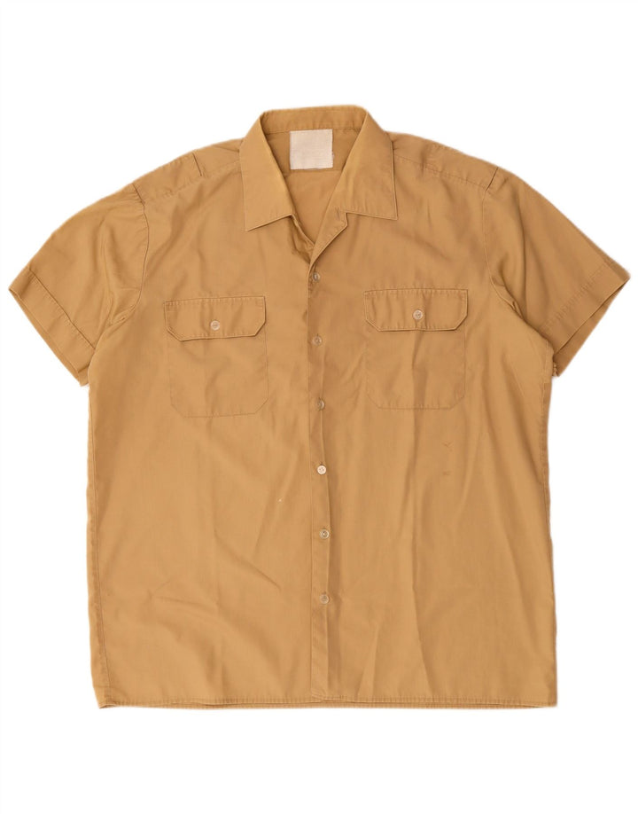 Vintage Mens Short Sleeve Shirt Large Beige