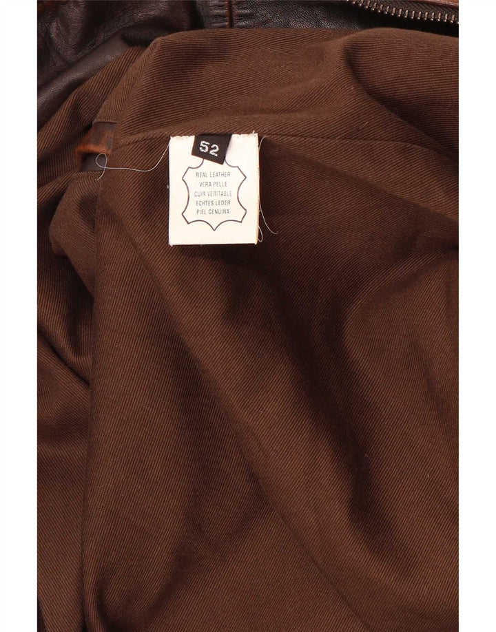 Vintage Mens Bomber Leather Jacket IT 52 Large Brown