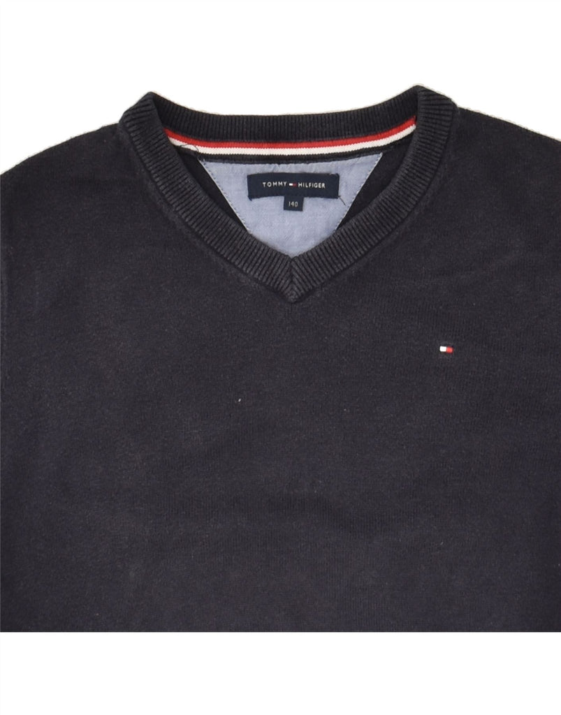 TOMMY HILFIGER Boys V-Neck Jumper Sweater 10-11 Years Navy Blue Cotton | Vintage Tommy Hilfiger | Thrift | Second-Hand Tommy Hilfiger | Used Clothing | Messina Hembry 