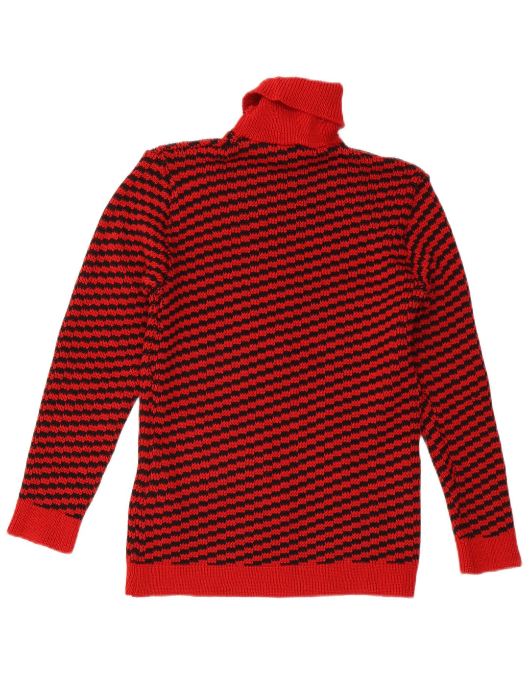 Vintage Womens Roll Neck Jumper Sweater UK 12 Medium Red Striped Acrylic