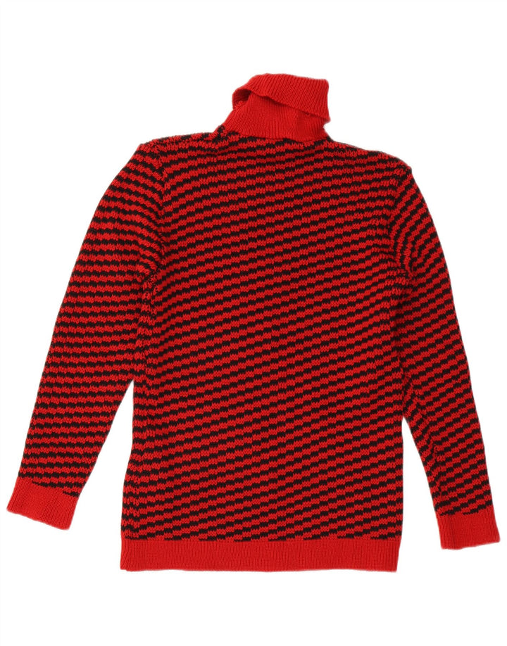 Vintage Womens Roll Neck Jumper Sweater UK 12 Medium Red Striped Acrylic