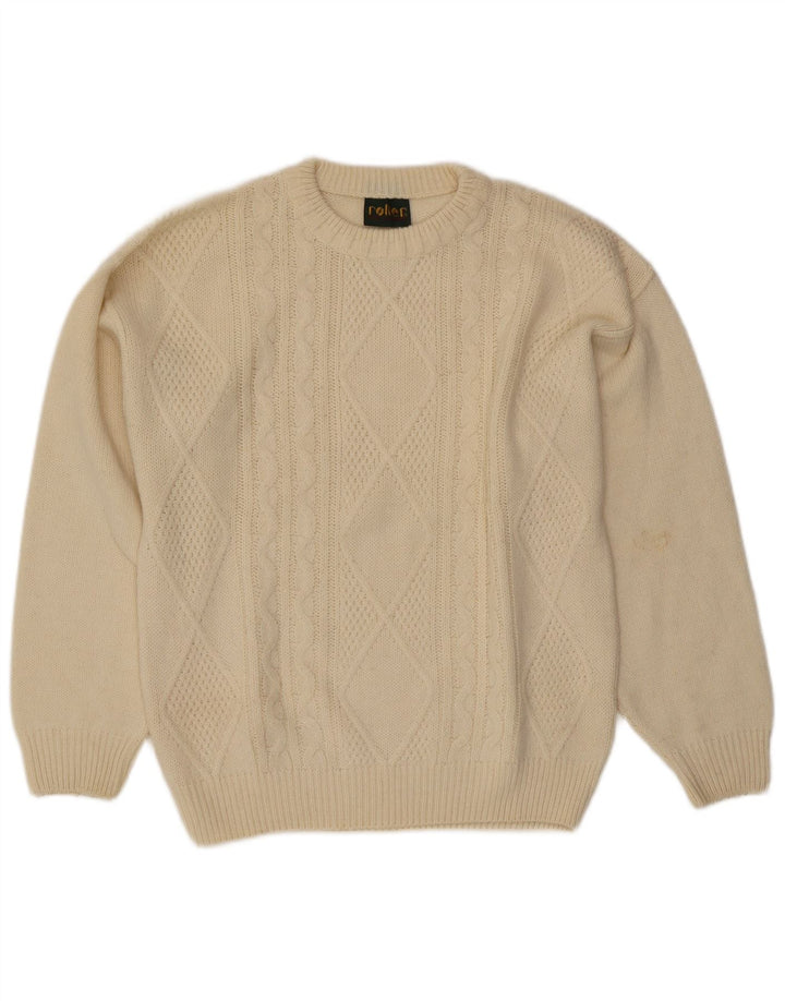 Vintage Mens Crew Neck Jumper Sweater Large Off White Argyle/Diamond Wool