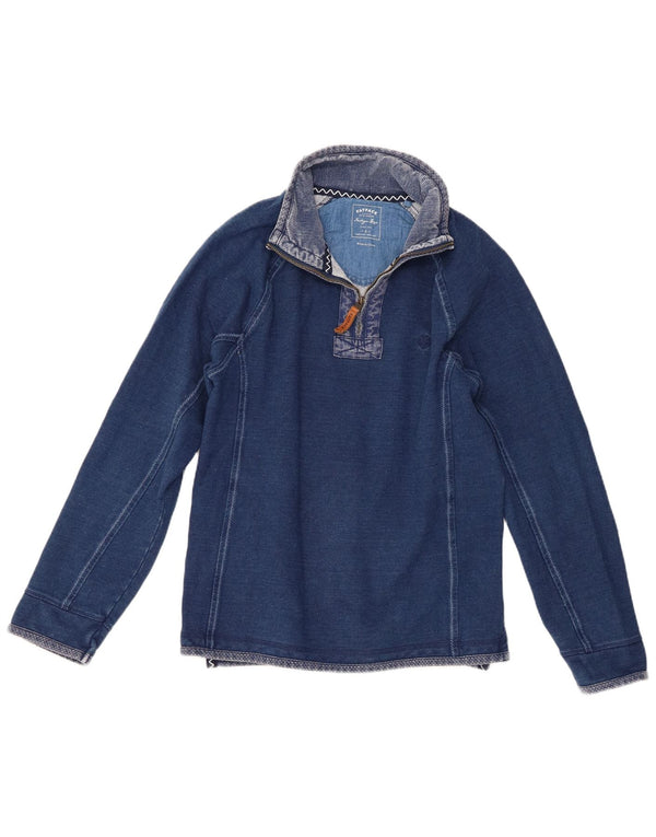 Fat Face Mens Indigo Zip Neck Sweatshirt Jumper Small Blue Cotton