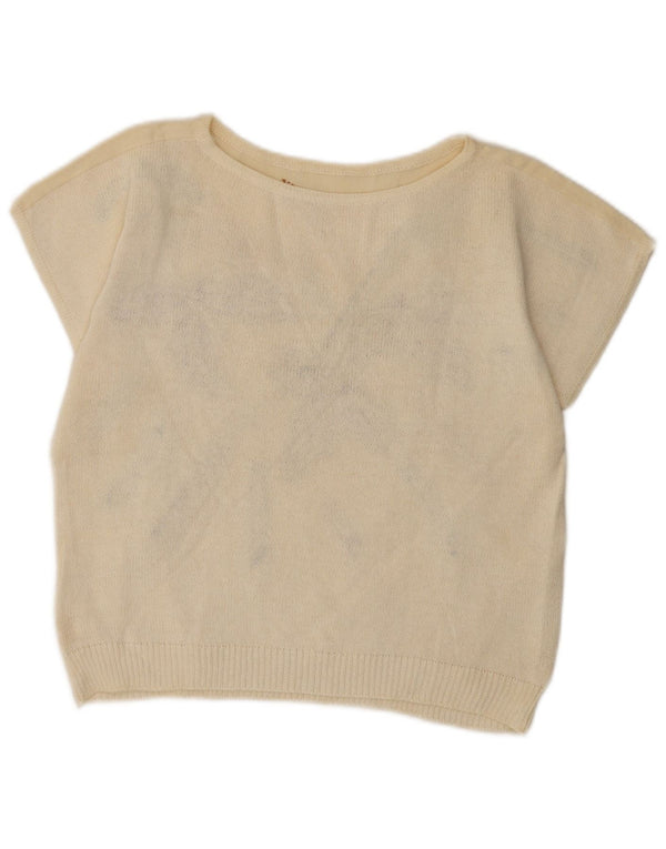 Vintage Womens Crop Blouse Top UK 14 Medium Off White Floral