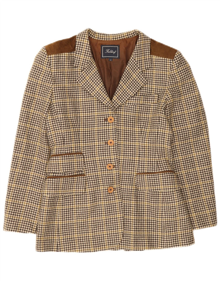 Vintage Womens 4 Button Blazer Jacket IT 44 Medium Brown Houndstooth Wool