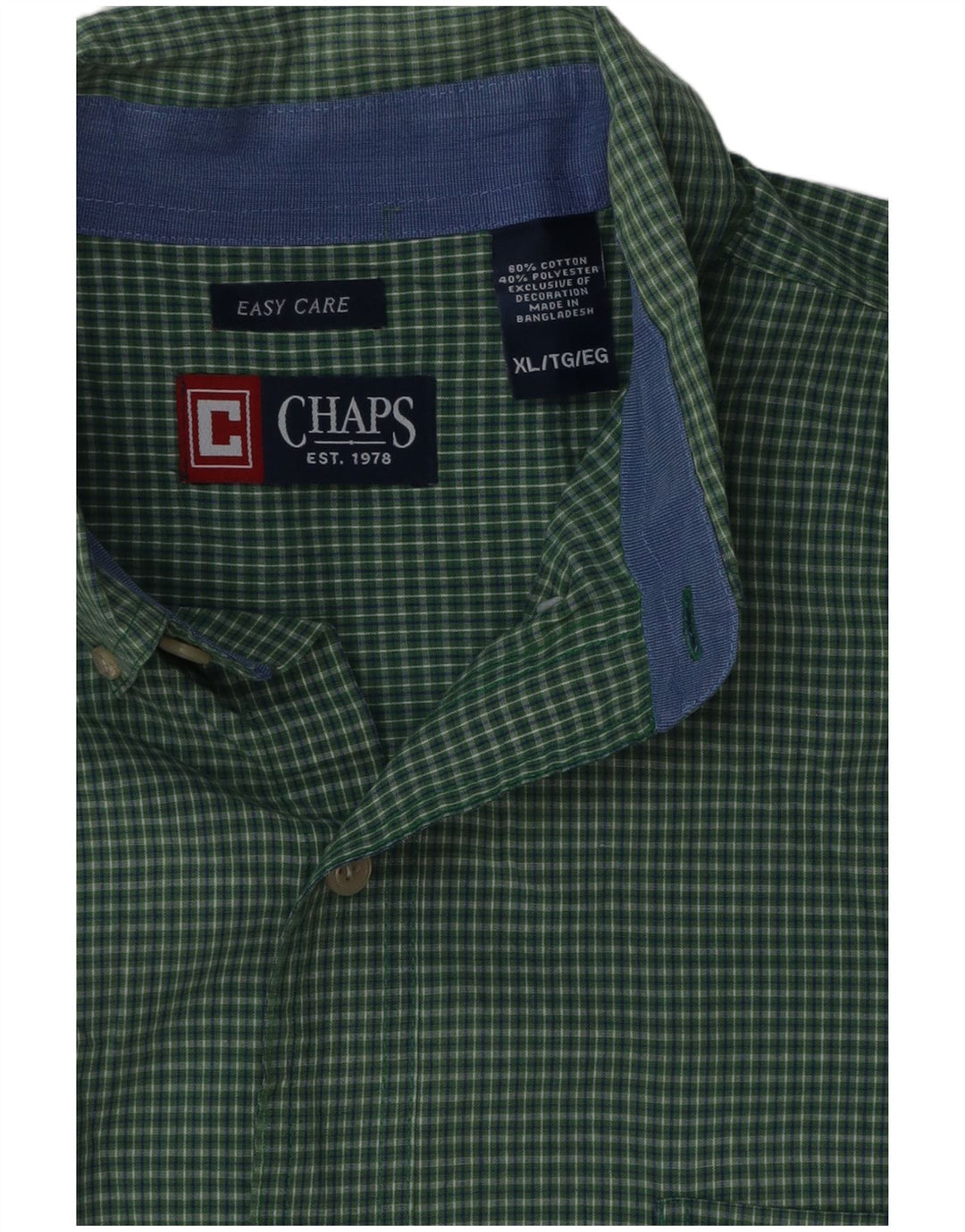 Chaps Mens Easy Care Shirt XL Green Check Cotton