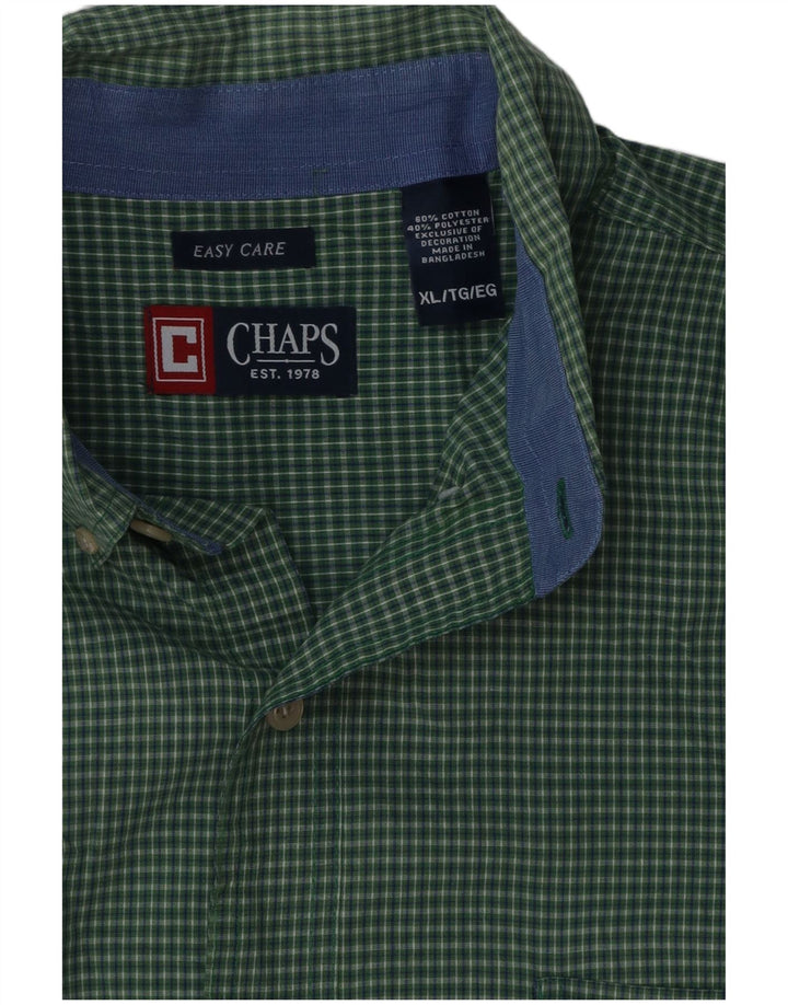 Chaps Mens Easy Care Shirt XL Green Check Cotton