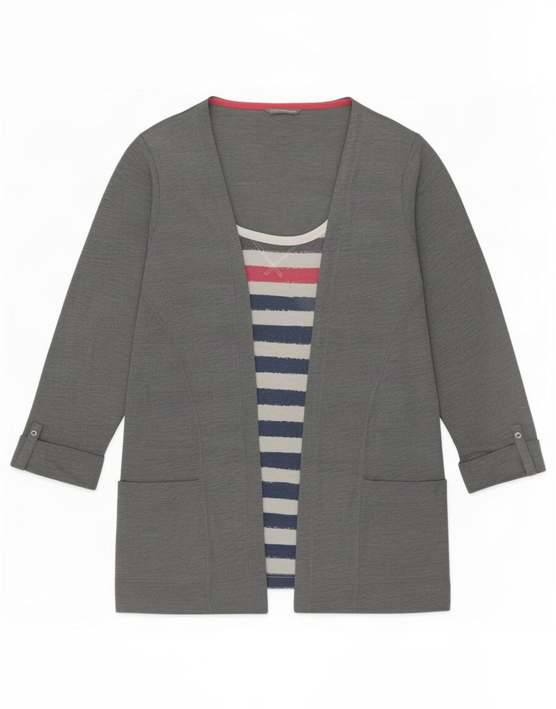 Marks & Spencer Womens Top 3/4 Sleeve UK 14 Medium Grey Striped Polyester