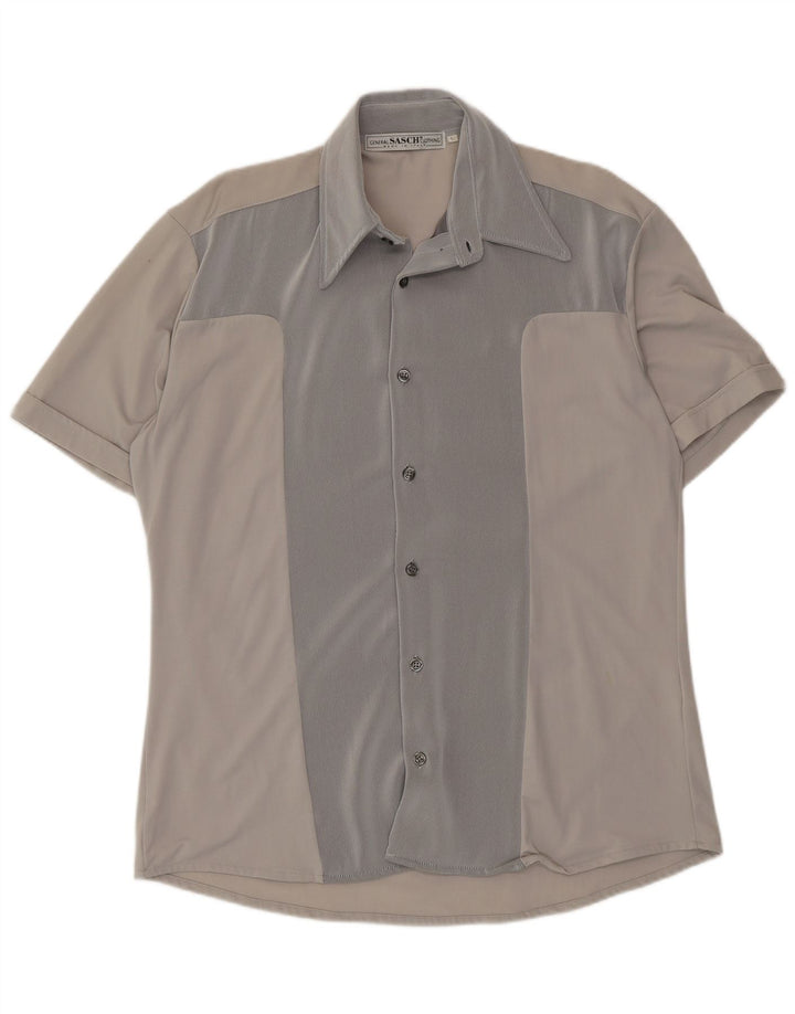Sasch Mens Short Sleeve Shirt Large Grey Colourblock Polyester