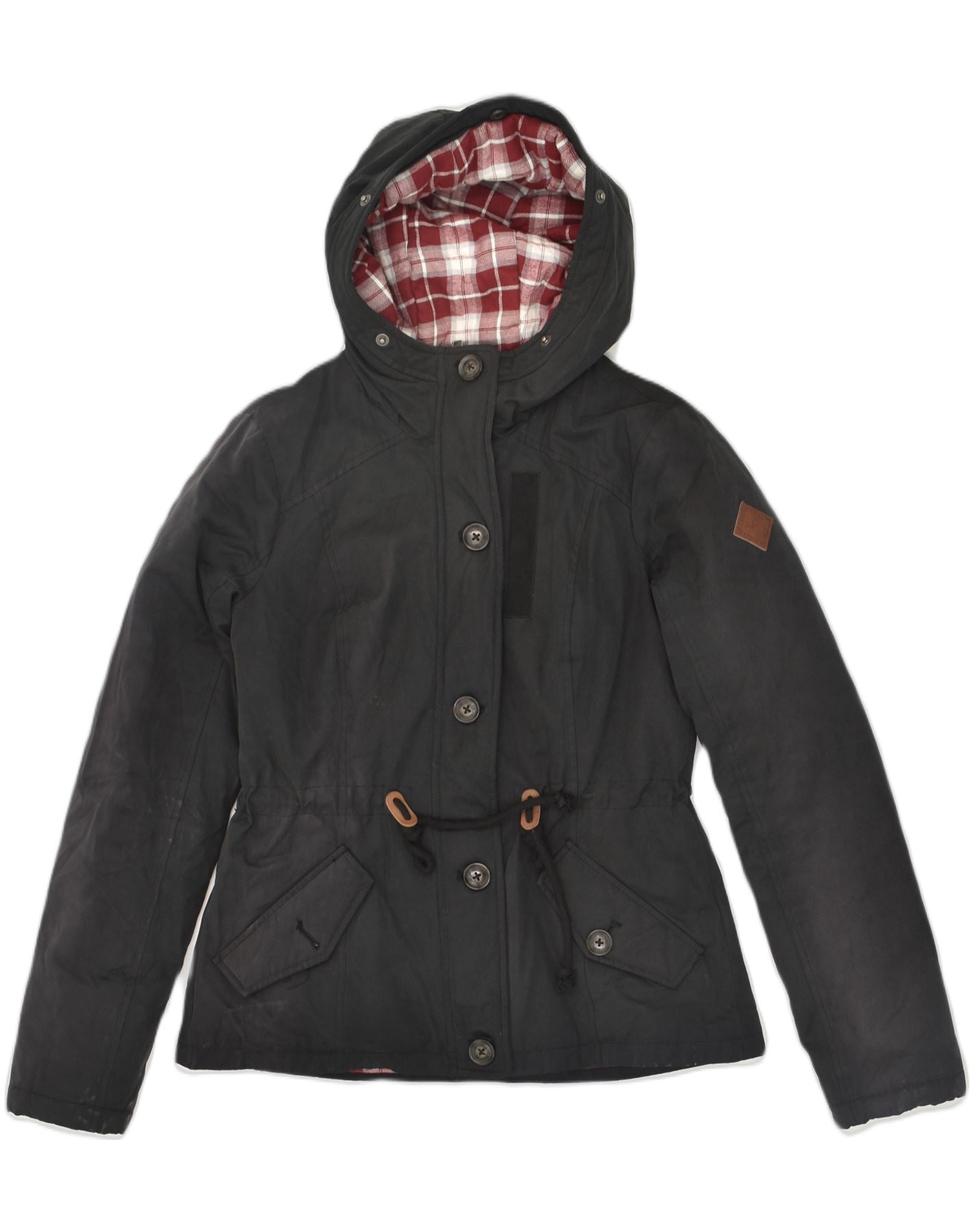 HOLLISTER Womens California Hooded Parka Jacket UK 10 Small Black