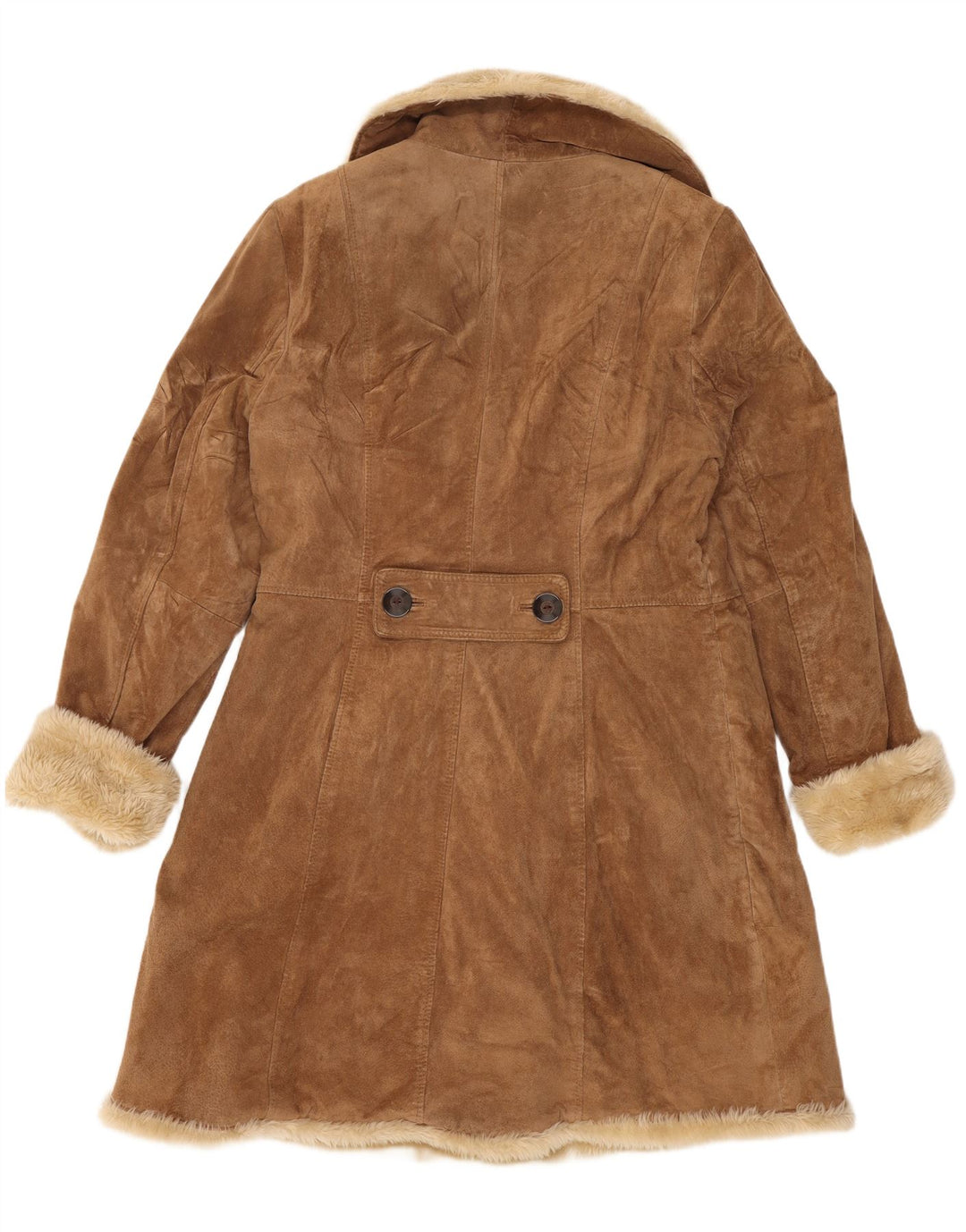 Camaieu Womens Double Breasted Shearling Coat UK 14 Large Beige Leather