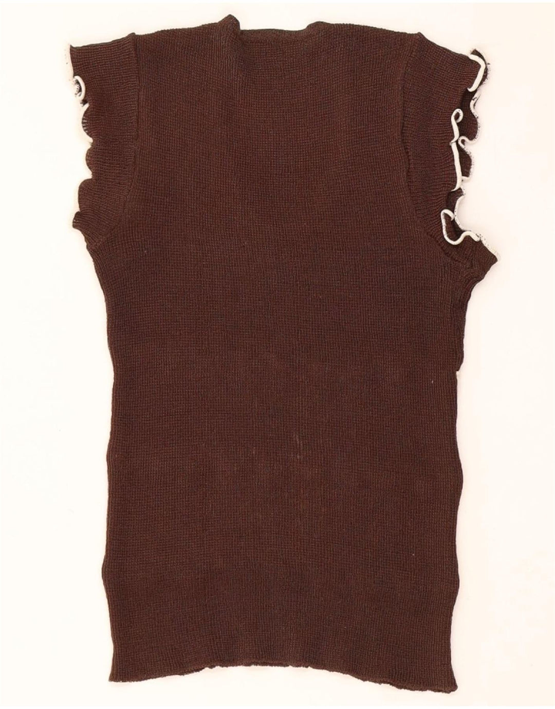 Vintage Womens Vest Tank Top UK 8 Small Brown Colourblock