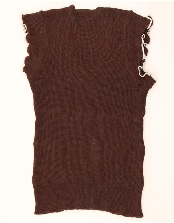 Vintage Womens Vest Tank Top UK 8 Small Brown Colourblock