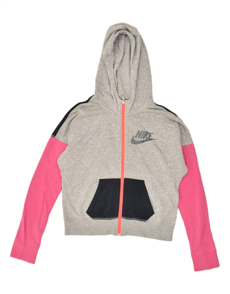 NIKE Girls Graphic Zip Hoodie Sweater 13-14 Years XL Pink Colourblock | Vintage Nike | Thrift | Second-Hand Nike | Used Clothing | Messina Hembry 