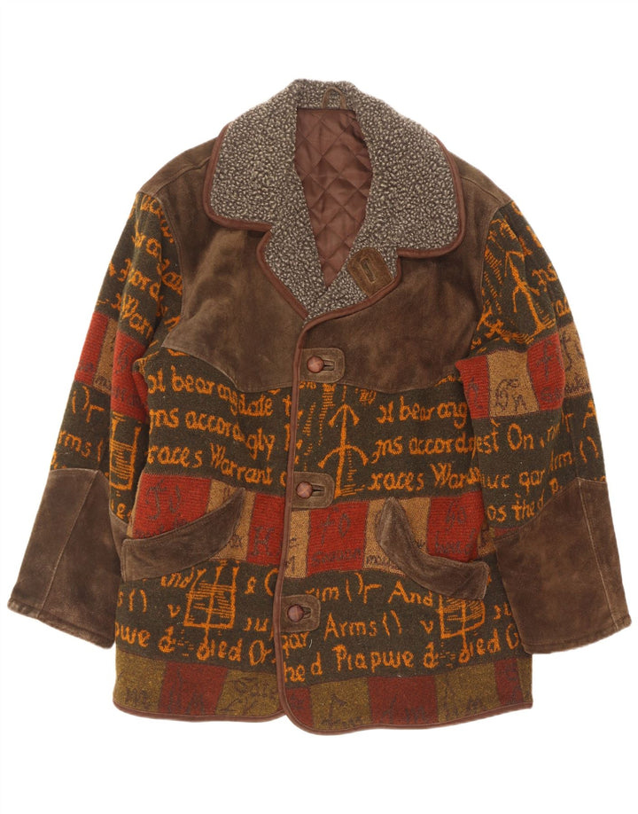 C & A Mens Suede Loose Fit Overcoat UK 38 Medium Brown Patchwork Leather