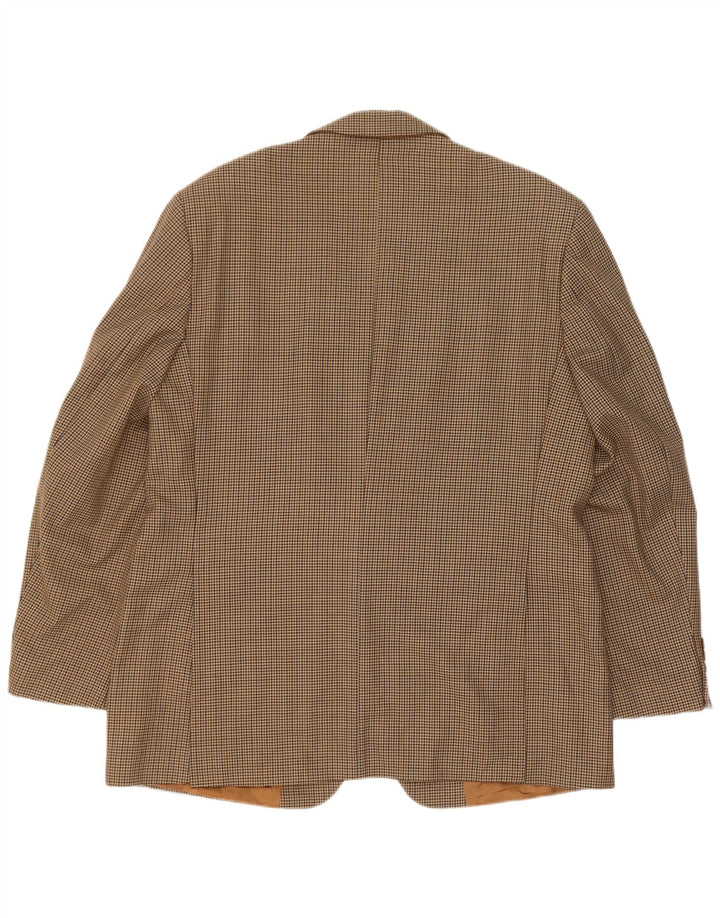Marks & Spencer Mens Long 2 Button Blazer Jacket UK 44 XL Beige Houndstooth